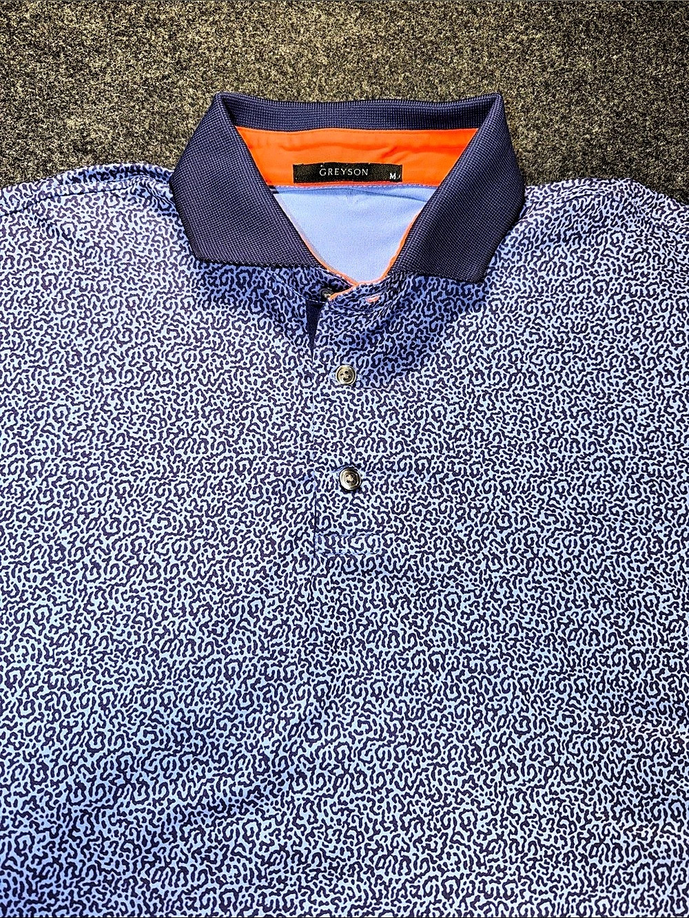 Greyson Men's Blue Animal Print Polo Short Sleeve Shirt Size Medium Lightweight